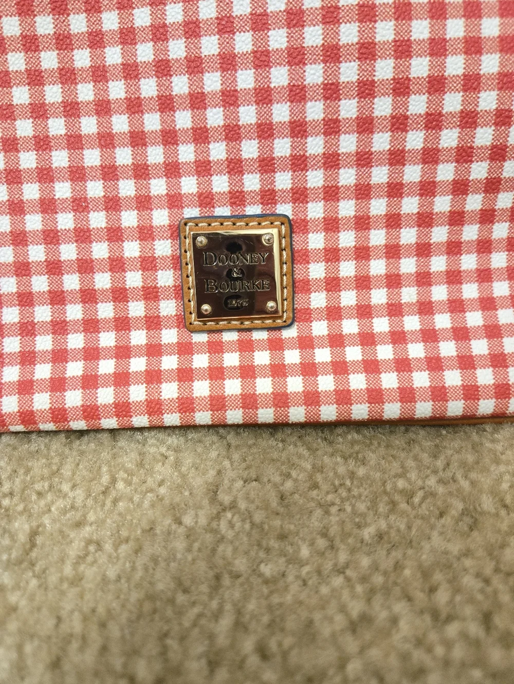 Dooney And Bourke White/Red Gingham Pattern Messenger Crossbody Bag - Picture 2 of 10